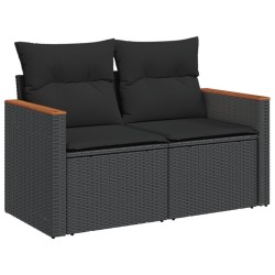 Salon de jardin 7 pcs avec coussins noir résine tressée 