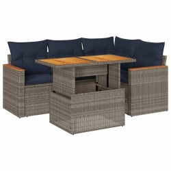 Salon de jardin 5 pcs avec coussins gris résine tressée 