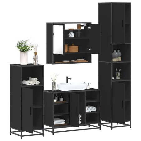 Ensemble de meubles salle de bain 4 pcs noir bois d'ingénierie 