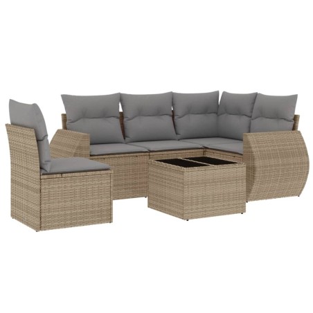 Salon de jardin avec coussins 6 pcs beige résine tressée 