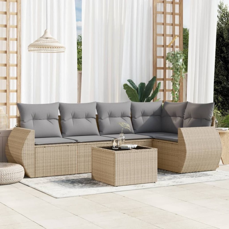 Salon de jardin avec coussins 6 pcs beige résine tressée 