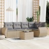 Salon de jardin avec coussins 6 pcs beige résine tressée 