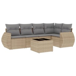Salon de jardin avec coussins 6 pcs beige résine tressée 