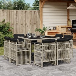 Ensemble à manger de jardin et coussins 9 pcs gris clair rotin 