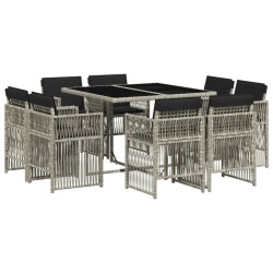 Ensemble à manger de jardin et coussins 9 pcs gris clair rotin 