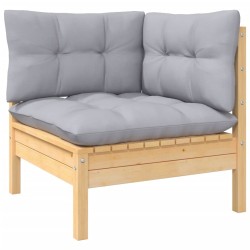 Salon de jardin 6 pcs avec coussins gris bois de pin 