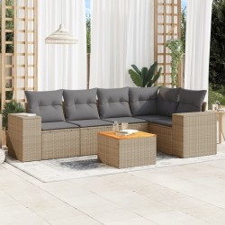 Salon de jardin avec coussins 6 pcs beige résine tressée 