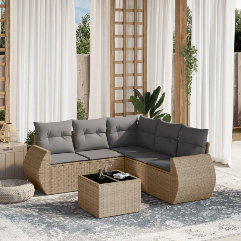 Salon de jardin avec coussins 6 pcs beige résine tressée 