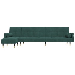 Canapé-lit en forme de L vert foncé 271x140x70 cm velours 