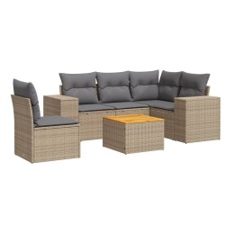 Salon de jardin avec coussins 6 pcs beige résine tressée 