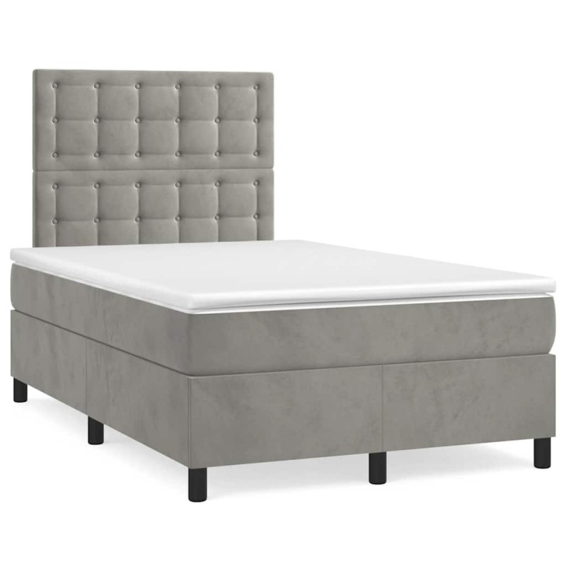 Sommier à lattes de lit et matelas gris clair 120x190cm velours 