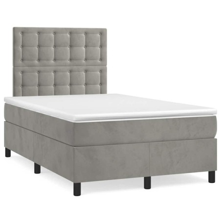 Sommier à lattes de lit et matelas gris clair 120x190cm velours 