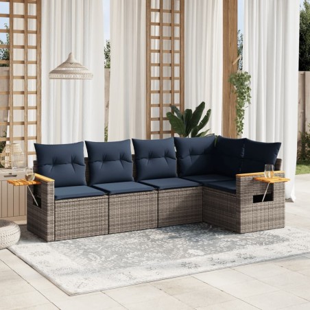 Salon de jardin 5 pcs avec coussins gris résine tressée 