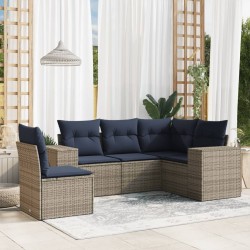 Salon de jardin 5 pcs avec coussins gris résine tressée 