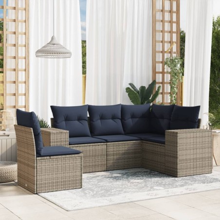 Salon de jardin 5 pcs avec coussins gris résine tressée 