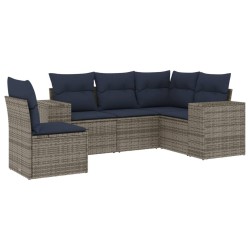 Salon de jardin 5 pcs avec coussins gris résine tressée 
