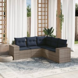 Salon de jardin 5 pcs avec coussins gris résine tressée 