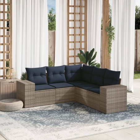 Salon de jardin 5 pcs avec coussins gris résine tressée 