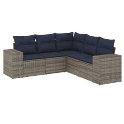 Salon de jardin 5 pcs avec coussins gris résine tressée 