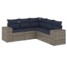 Salon de jardin 5 pcs avec coussins gris résine tressée 