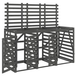 Abri pour poubelle triple sur roulettes gris bois massif de pin 
