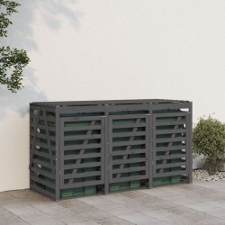 Abri pour poubelle triple sur roulettes gris bois massif de pin 