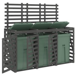 Abri pour poubelle triple sur roulettes gris bois massif de pin 