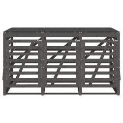 Abri pour poubelle triple sur roulettes gris bois massif de pin 