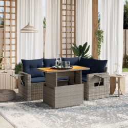 Salon de jardin 5 pcs avec coussins gris résine tressée 