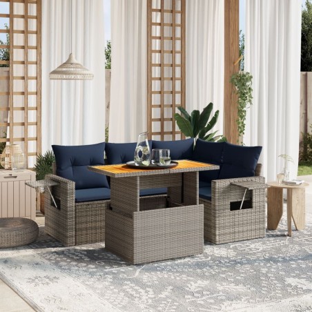 Salon de jardin 5 pcs avec coussins gris résine tressée 