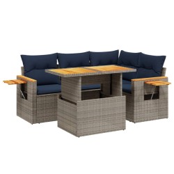 Salon de jardin 5 pcs avec coussins gris résine tressée 