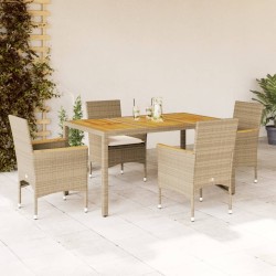 Ensemble à manger de jardin et coussins 5pcs beige rotin acacia 