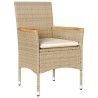 Ensemble à manger de jardin et coussins 5pcs beige rotin acacia 