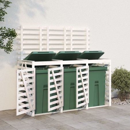Abri pour poubelle triple sur roulettes blanc bois pin 