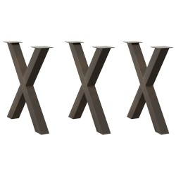 Pieds de table à manger en forme de X, 3 pièces, acier naturel, 80 x (72-73) cm 