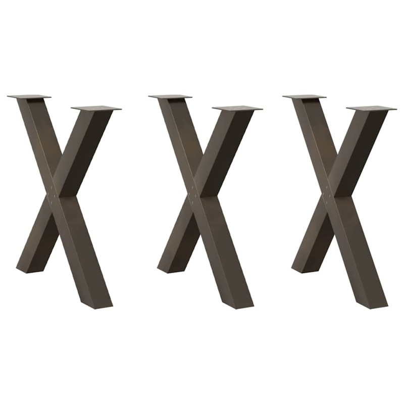 Pieds de table à manger en forme de X, 3 pièces, acier naturel, 80 x (72-73) cm 