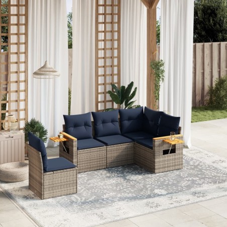 Salon de jardin 5 pcs avec coussins gris résine tressée 
