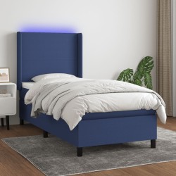 Sommier à lattes de lit matelas et LED Bleu 90x190 cm Tissu 