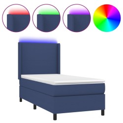 Sommier à lattes de lit matelas et LED Bleu 90x190 cm Tissu 