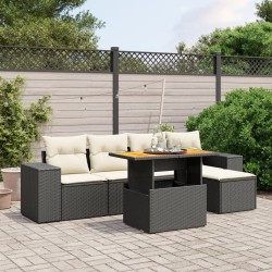 Salon de jardin 6 pcs avec coussins noir résine tressée 
