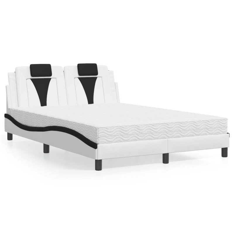 Lit avec matelas blanc et noir 140x200 cm similicuir 