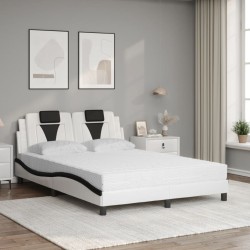 Lit avec matelas blanc et noir 140x200 cm similicuir 
