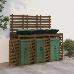 Abri pour poubelle triple sur roulettes marron miel bois pin 