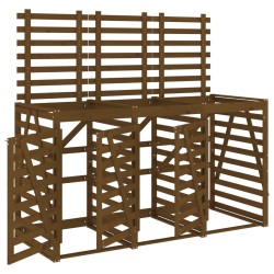 Abri pour poubelle triple sur roulettes marron miel bois pin 
