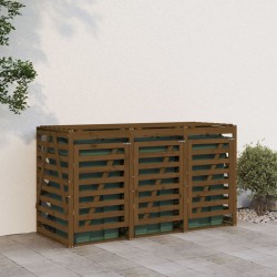 Abri pour poubelle triple sur roulettes marron miel bois pin 