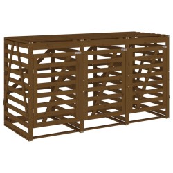 Abri pour poubelle triple sur roulettes marron miel bois pin 
