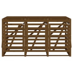 Abri pour poubelle triple sur roulettes marron miel bois pin 