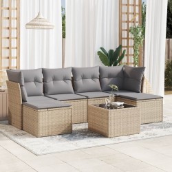 Salon de jardin avec coussins 7 pcs beige résine tressée 