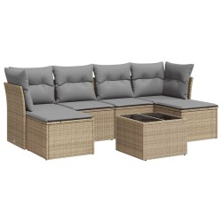 Salon de jardin avec coussins 7 pcs beige résine tressée 
