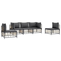 Salon de jardin 5 pcs avec coussins anthracite résine tressée 